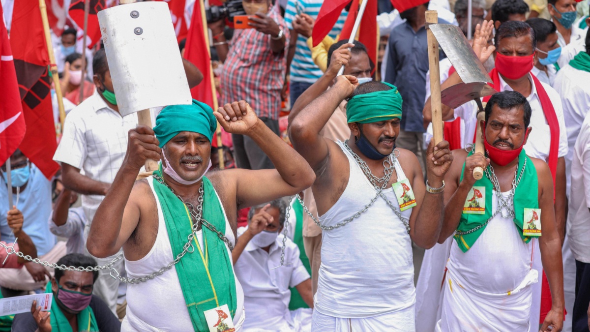 Tamil Nadu farmers rally at Delhi's Jantar Mantar, scale mobile tower in protest | WATCH