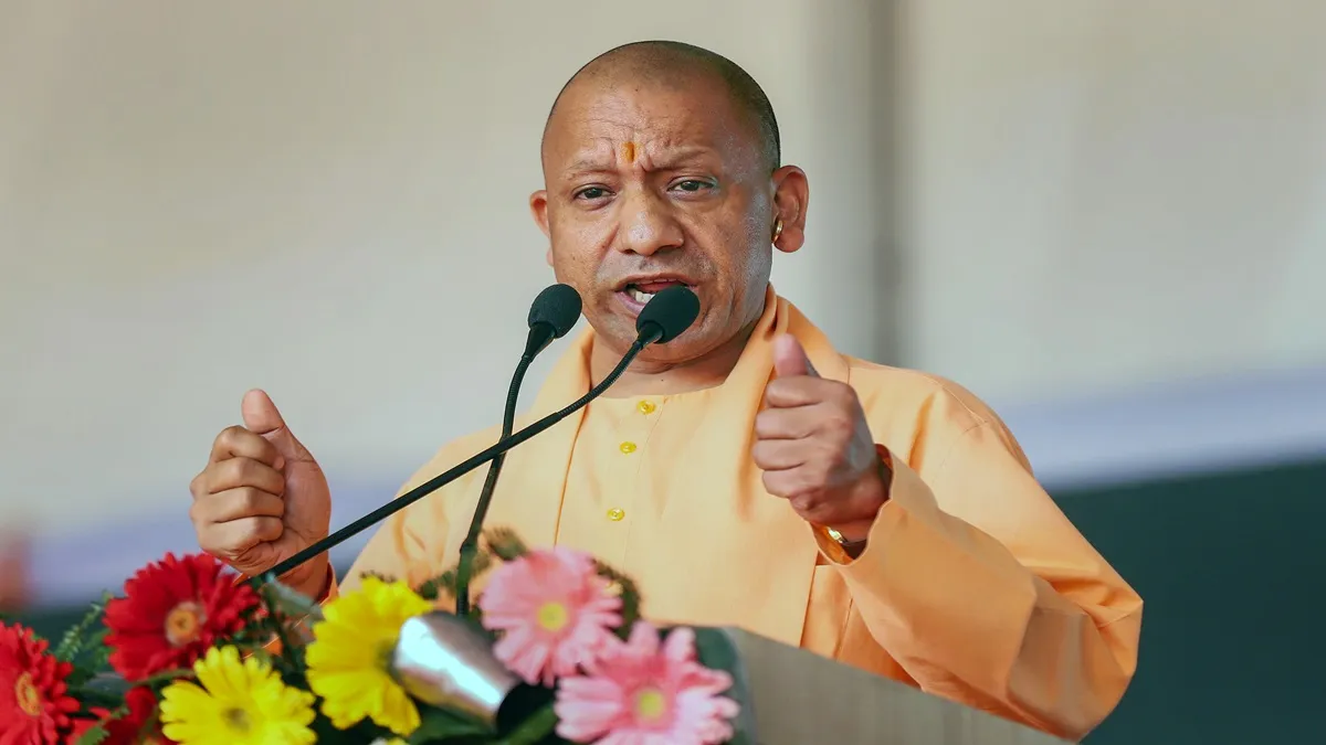 Uttar Pradesh Chief Minister Yogi Adityanath addressing a poll rally. 