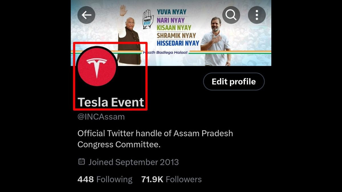 Assam Congress' official X account hacked, profile name changed to 'Tesla Event', complaint filed