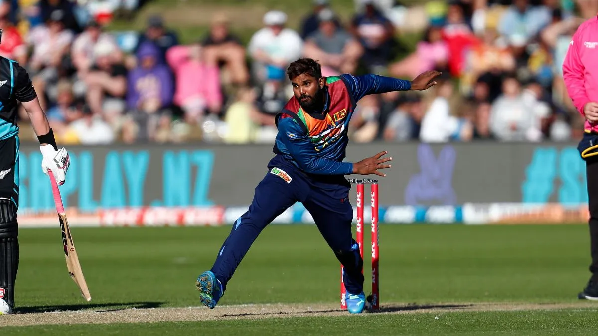 Wanindu Hasaranga during the T20I game against New Zealand in Queenstown in April 2023