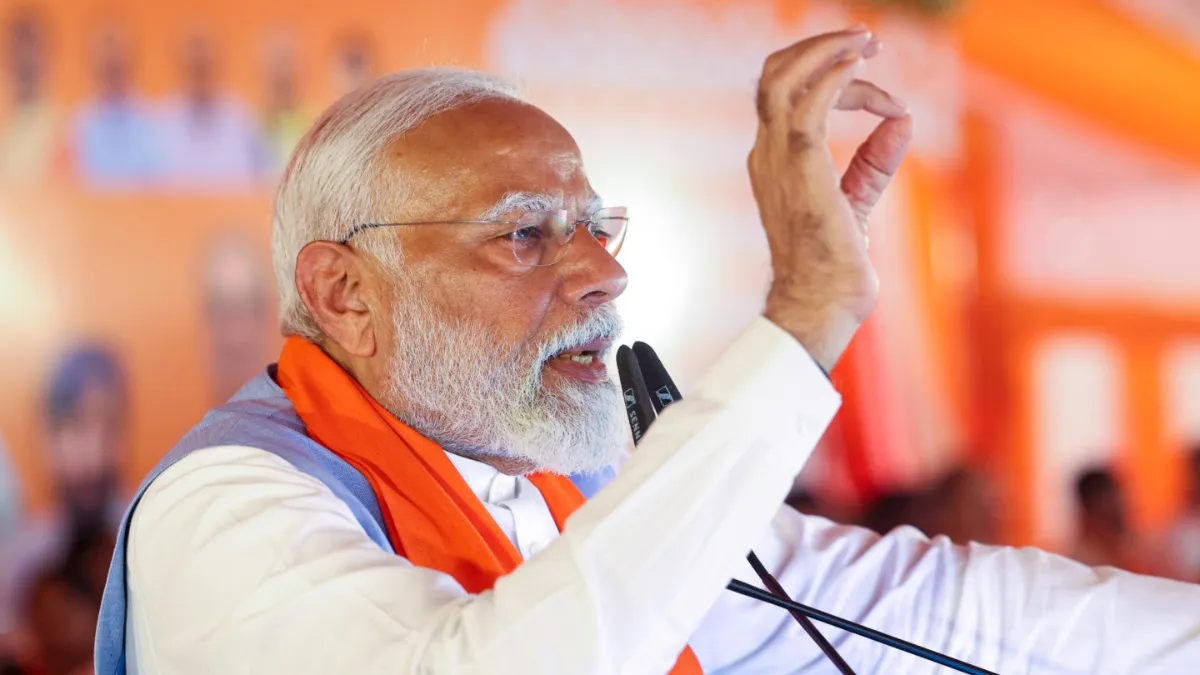 PM Modi addresses during a public meeting for Lok Sabha elections in Uttar Pradesh.