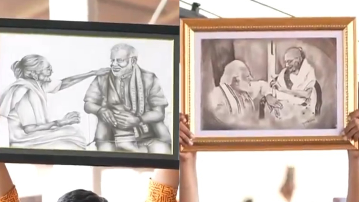 PM Modi gifted portraits of his mother Heeraben on Mother’s Day at poll rally in West Bengal | WATCH