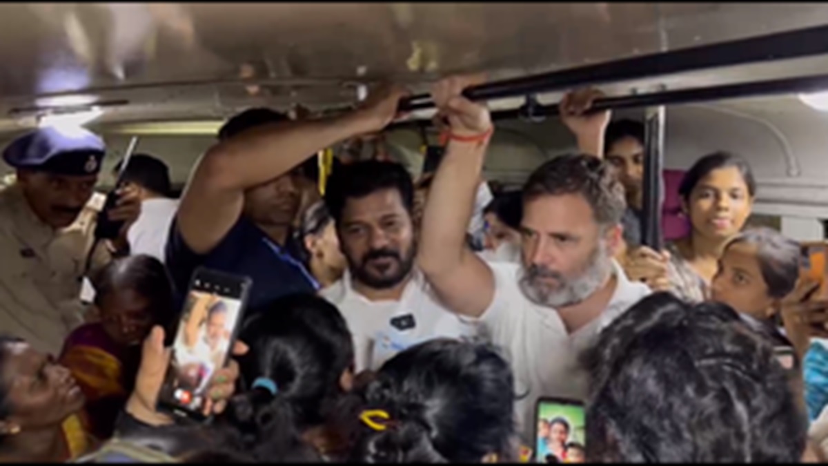 Hyderabad: Rahul Gandhi, Telangana CM Revanth Reddy travel in state transport bus | VIDEO