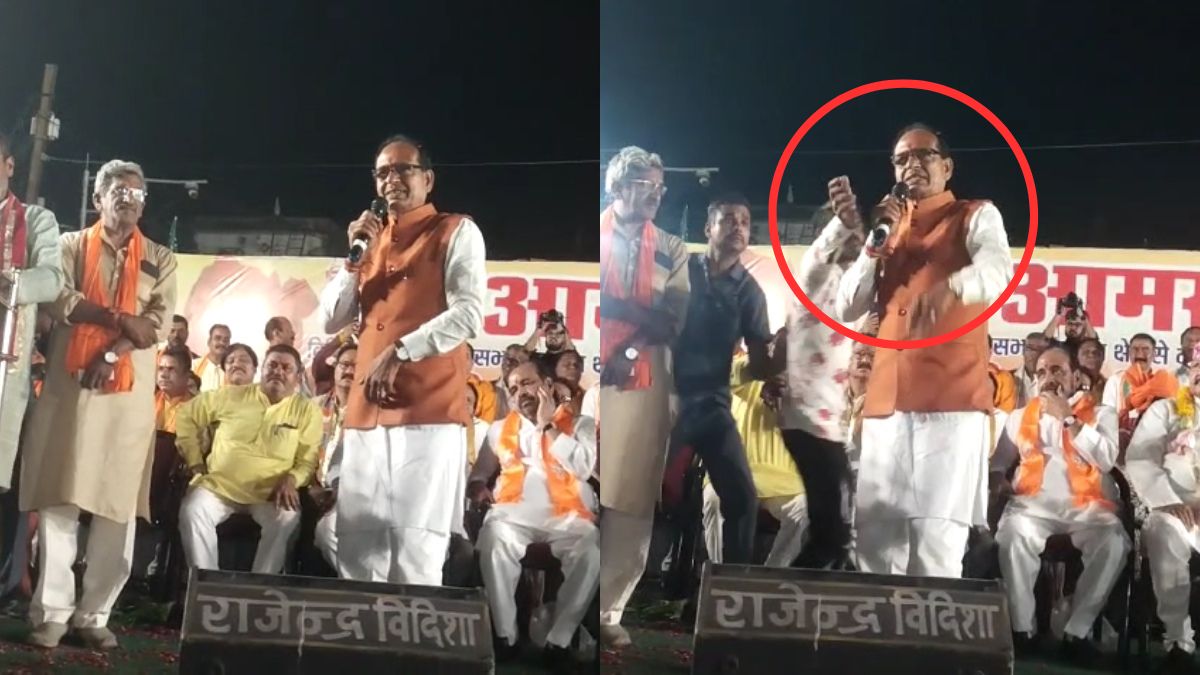 Shivraj Singh Chouhan's security lapse in MP's Vidisha, man tries to snatch mic on stage | VIDEO