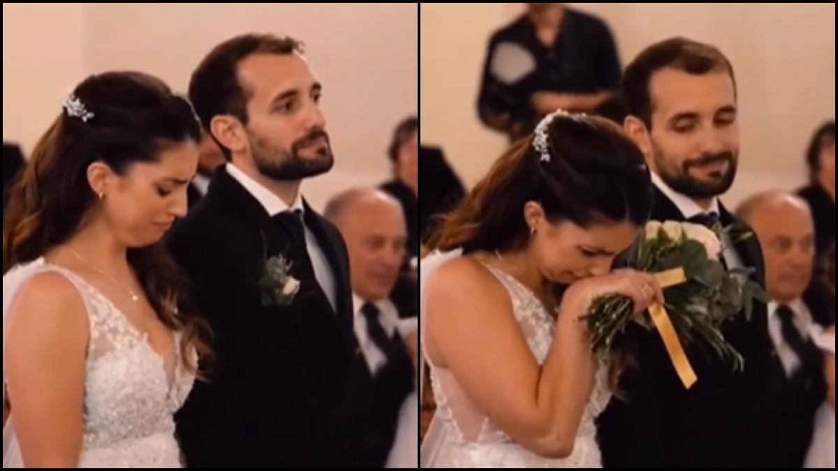 'I'm not crying, you are': Bride breaks down after heartwarming surprise on her wedding | WATCH