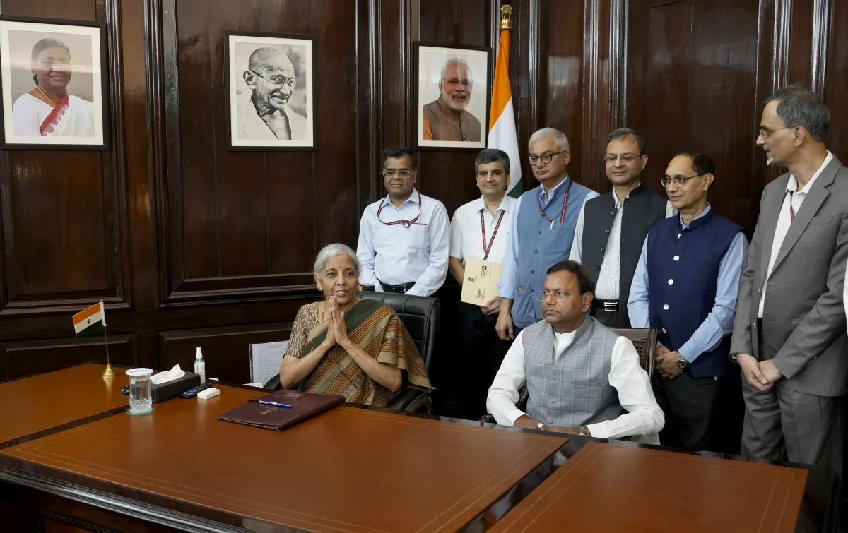 Finance Minister Nirmala Sitharaman with her colleagues at Finance Ministry