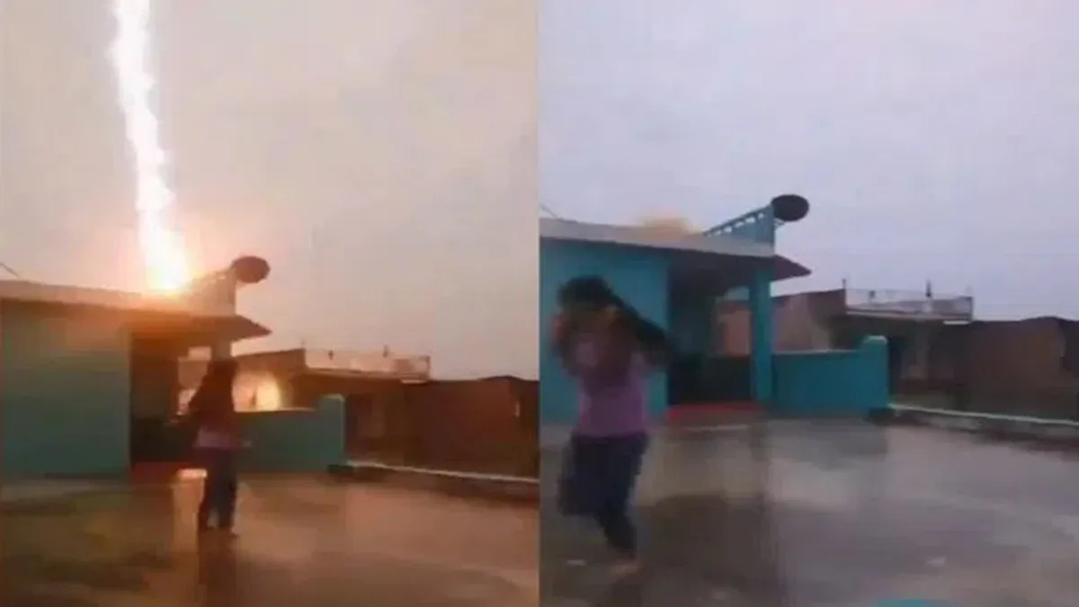 Bihar: A girl narrowly escapes a lightning strike while making a reel in Sitamarhi.