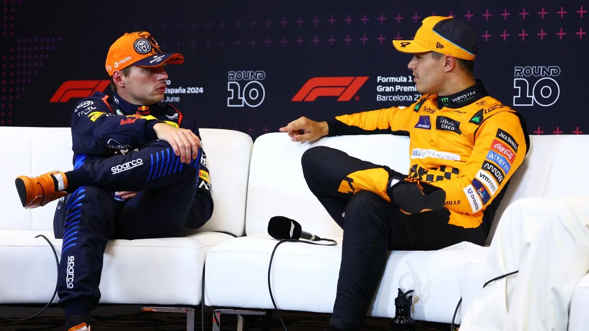 Max Verstappen and Lewis Hamilton at Circuit de Barcelona-Catalunya in Barcelona on Saturday, June 22, 2024