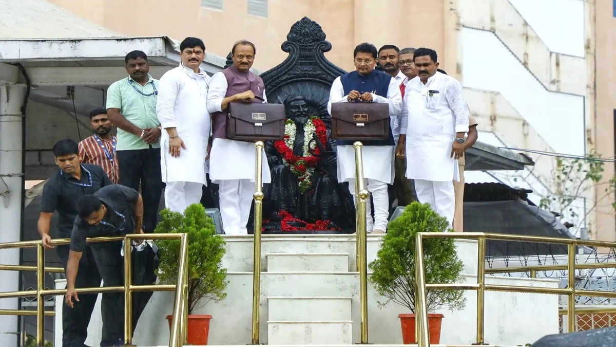 Maharashtra Deputy Chief Minister Ajit Pawar pays tributes to the Chhatrapati Shivaji Maharaj before presenting the budget of the state for the year 2024-25. 