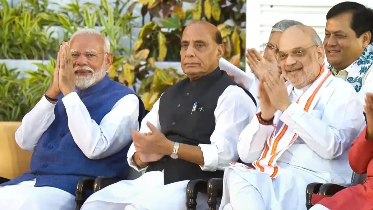 New Delhi: PM Modi with Rajnath Singh and Amit Shah at Rashtrapati Bhavan.
