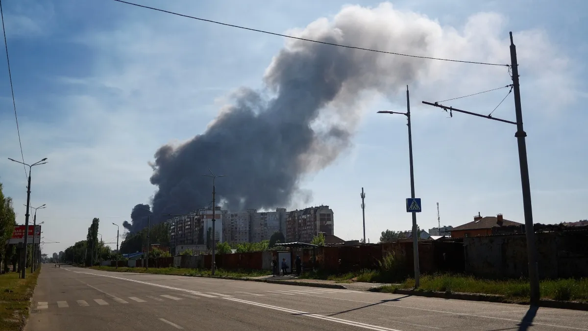 The aftermath of a Russian strike in Ukraine's Kharkiv city on Saturday.