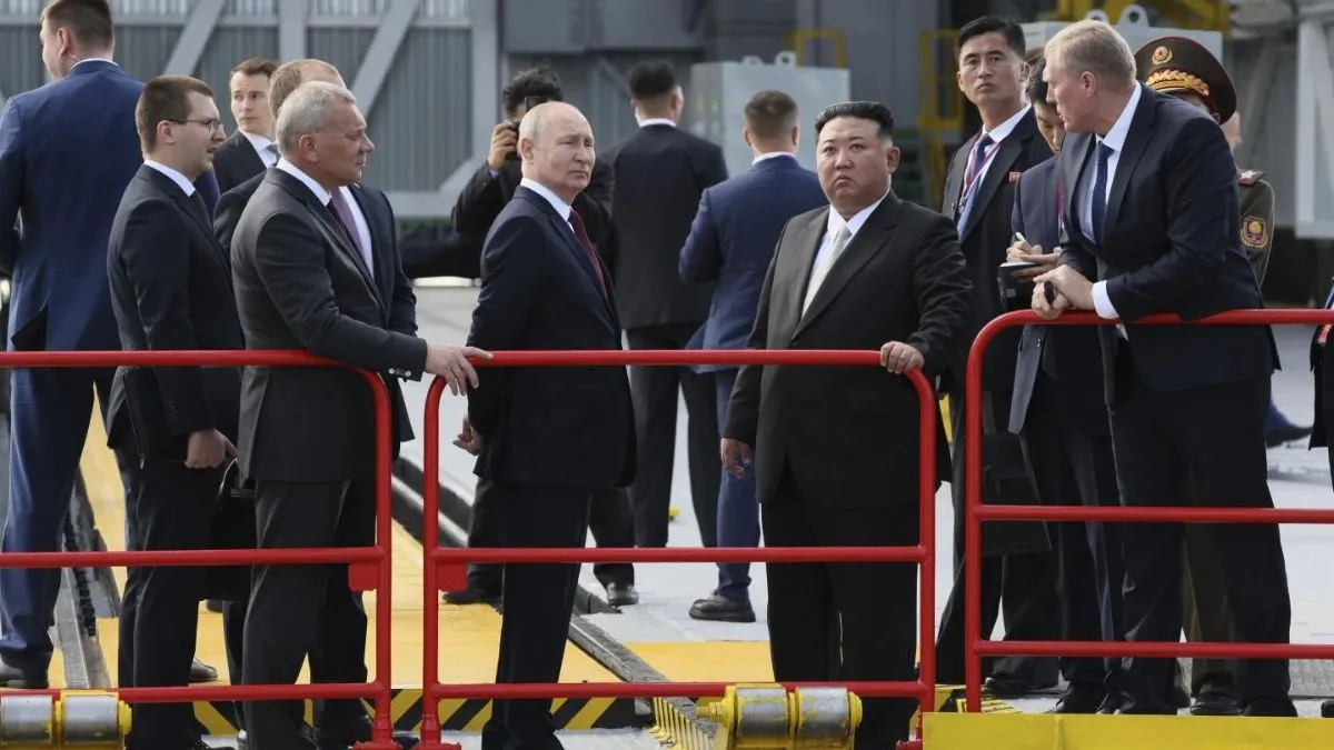 Russian President Vladimir Putin with North Korean Supreme Leader Kim Jong Un in Moscow in Sept last year.