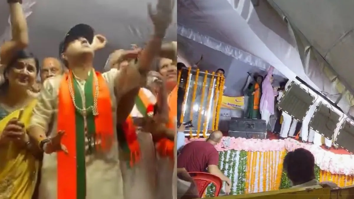 Jyotiraditya Scindia narrowly escapes as tent of stage collapses after heavy rain in Shivpuri | VIDEO