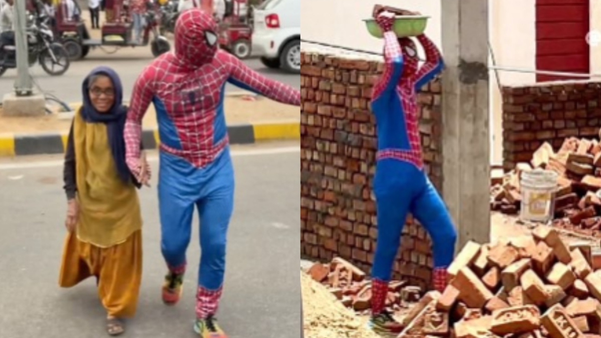 Spiderman makes home! Webslinger seen toiling at construction site, netizens ask reason for 'majduri' | WATCH