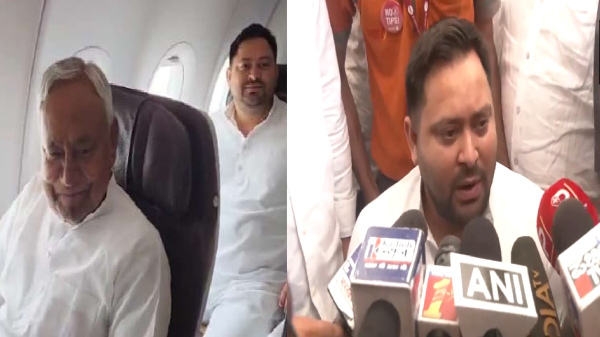 WATCH | Tejashwi's reaction after travelling with Nitish on same flight amid buzz over switch by Bihar CM