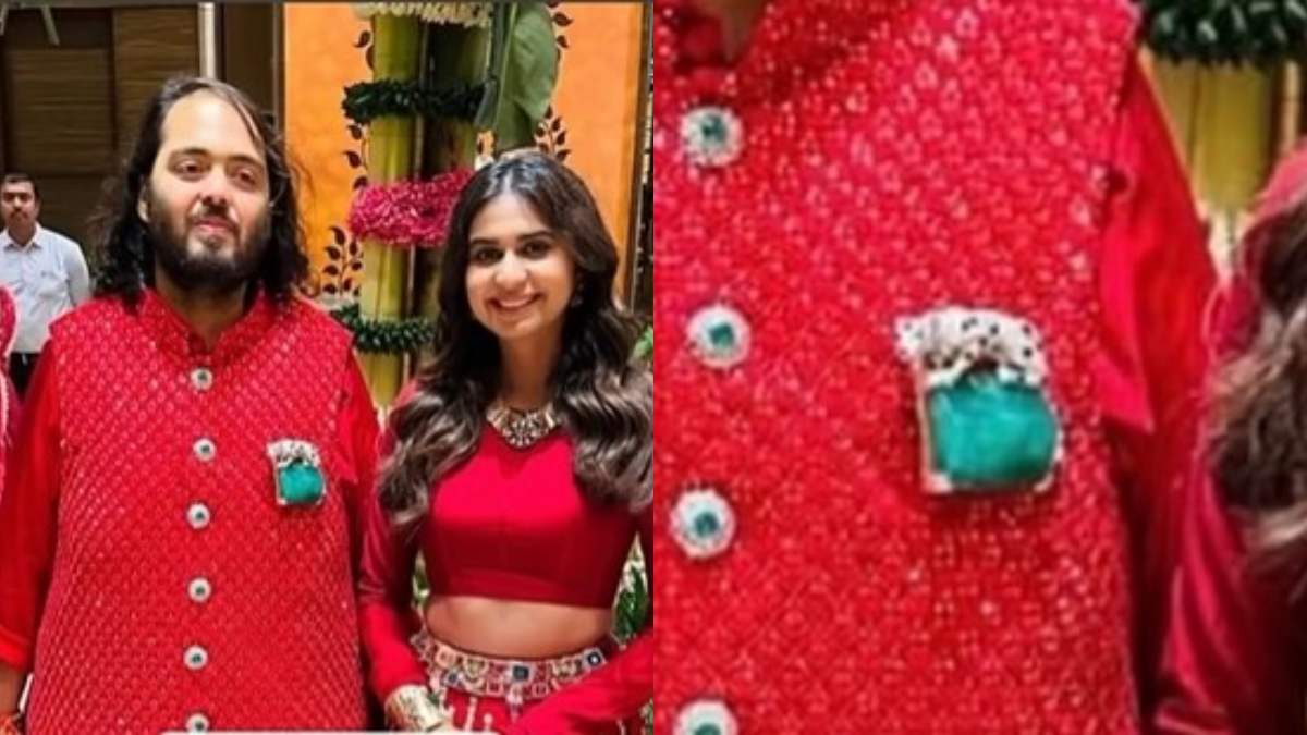 Anant Ambani's huge 'emerald brooch' on red kurta from Garba night leaves fashion enthusiasts in awe