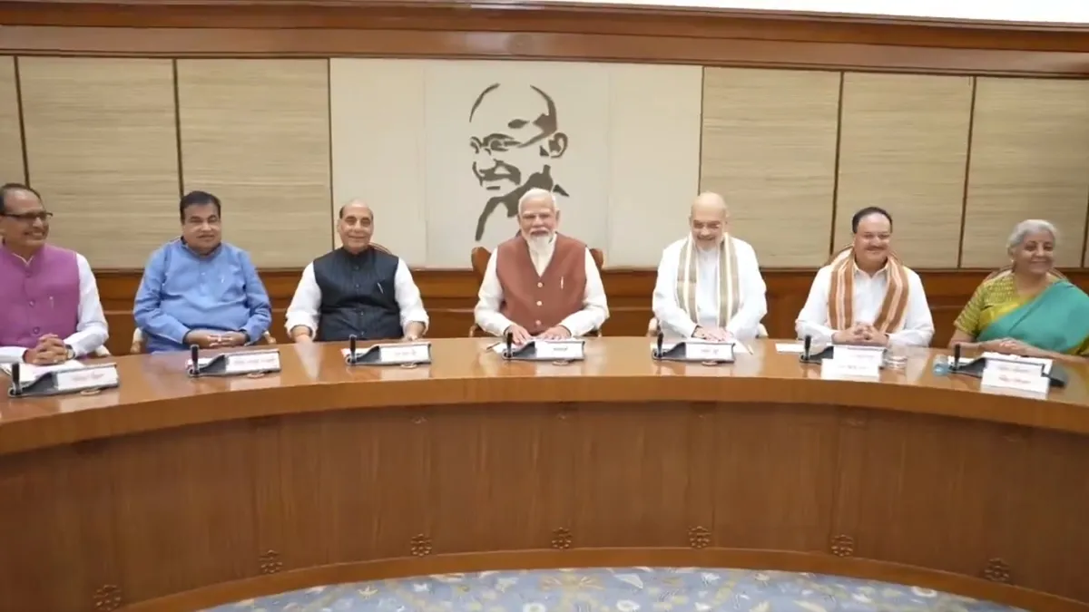 Prime Minister Narendra Modi chairs the first meeting of his new Cabinet.