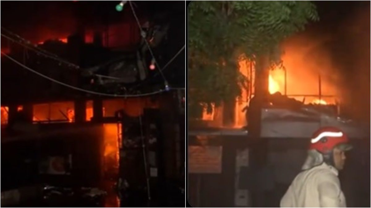 Delhi: Massive fire erupts at uniform manufacturing shop, nearby cafe in Mayur Vihar | VIDEO