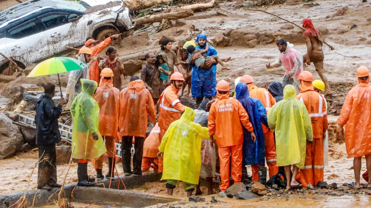 Wayanad: Rescue operation underway after a landslide triggered by heavy monsoon rains, in Wayanad district.