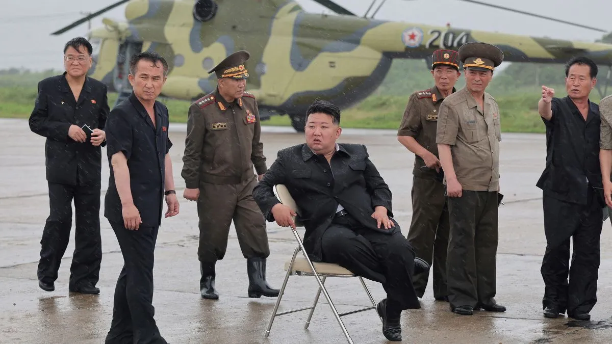 North Korean leader Kim Jong Un observes rescue efforts in flooded areas near the country's border with China, in North Pyongan Province
