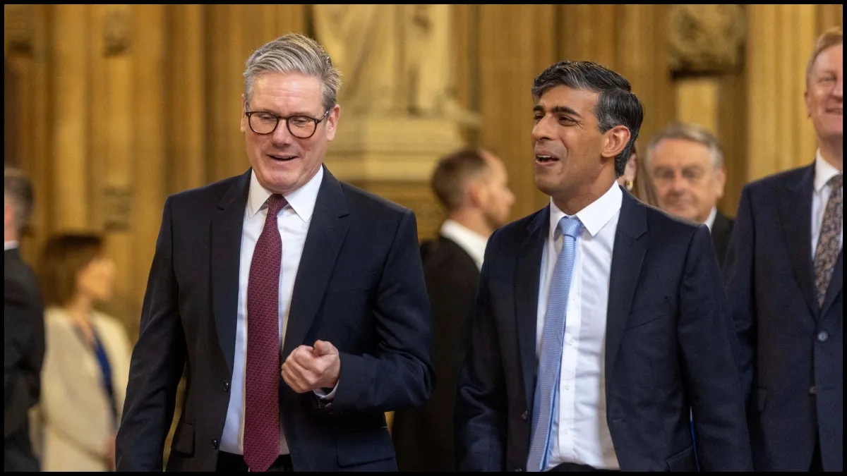 British PM Keir Starmer and former premier Rishi Sunak attend the State Opening of Parliament session.