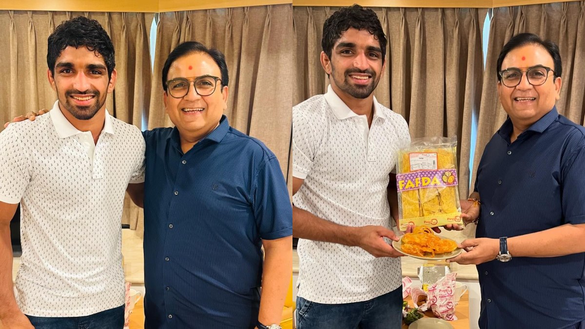 Taarak Mehta's Jethalal aka Dilip Joshi meets Olympic medalist Aman Sehrawat, gifts 'jalebi fafda'