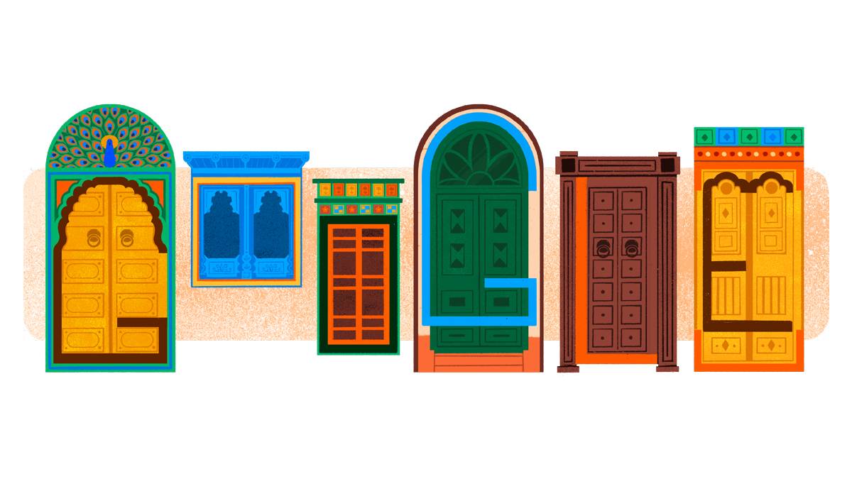 What does Google's architecturetheme doddle for India's Independence