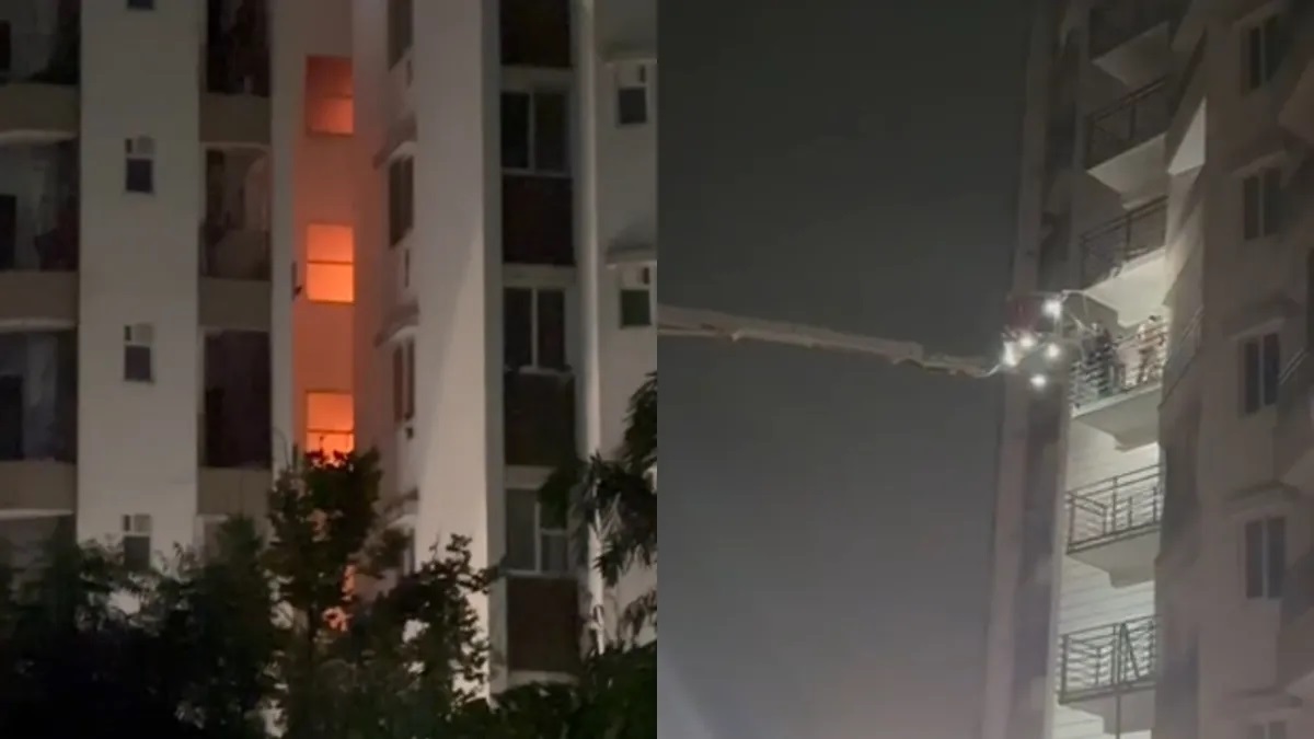 Fire breaks out at high-rise apartment in Jaipur, people rescued by ladder machine from 10th floor | VIDEO