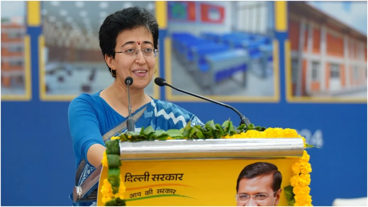 Delhi Minister Atishi speaks during a programme in New Delhi.