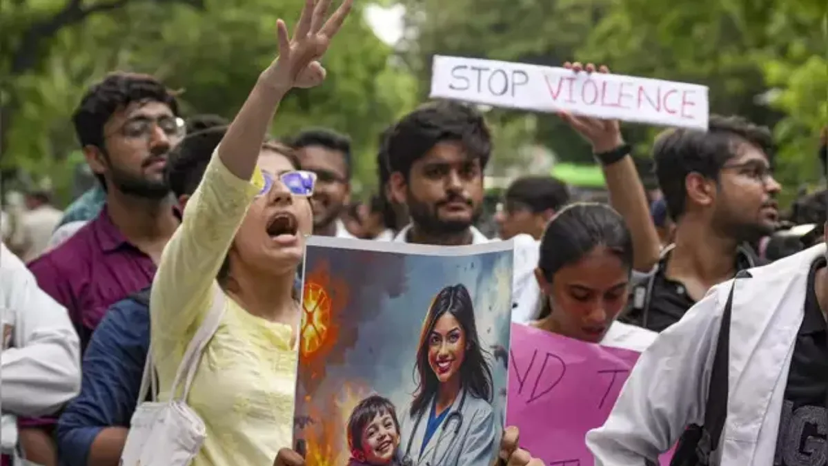 A protest march against the alleged sexual assault and murder of a postgraduate trainee doctor at R G Kar Medical College and Hospital, in Kolkata