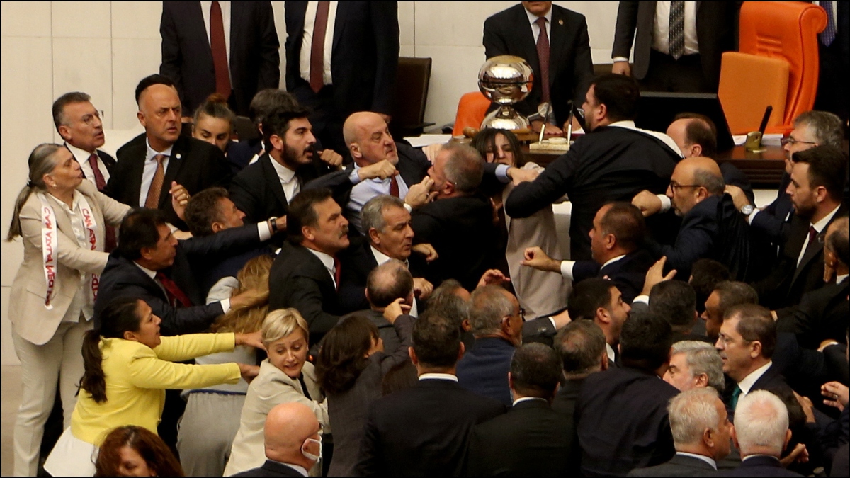 WATCH: Turkish lawmakers engage in fistfight over debate on jailed opposition lawmaker