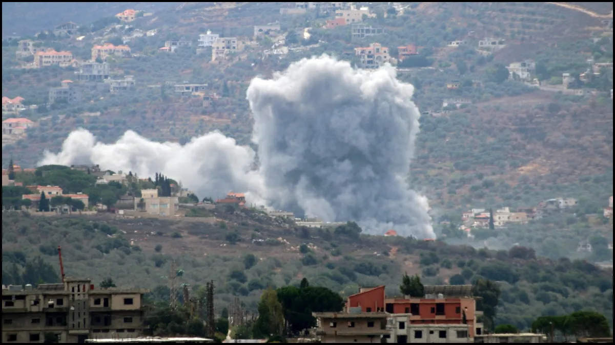Smoke rises from the southern Lebanese village of Kfar Kila in Lebanon amid the hostilities between Israel and Hezbollah.