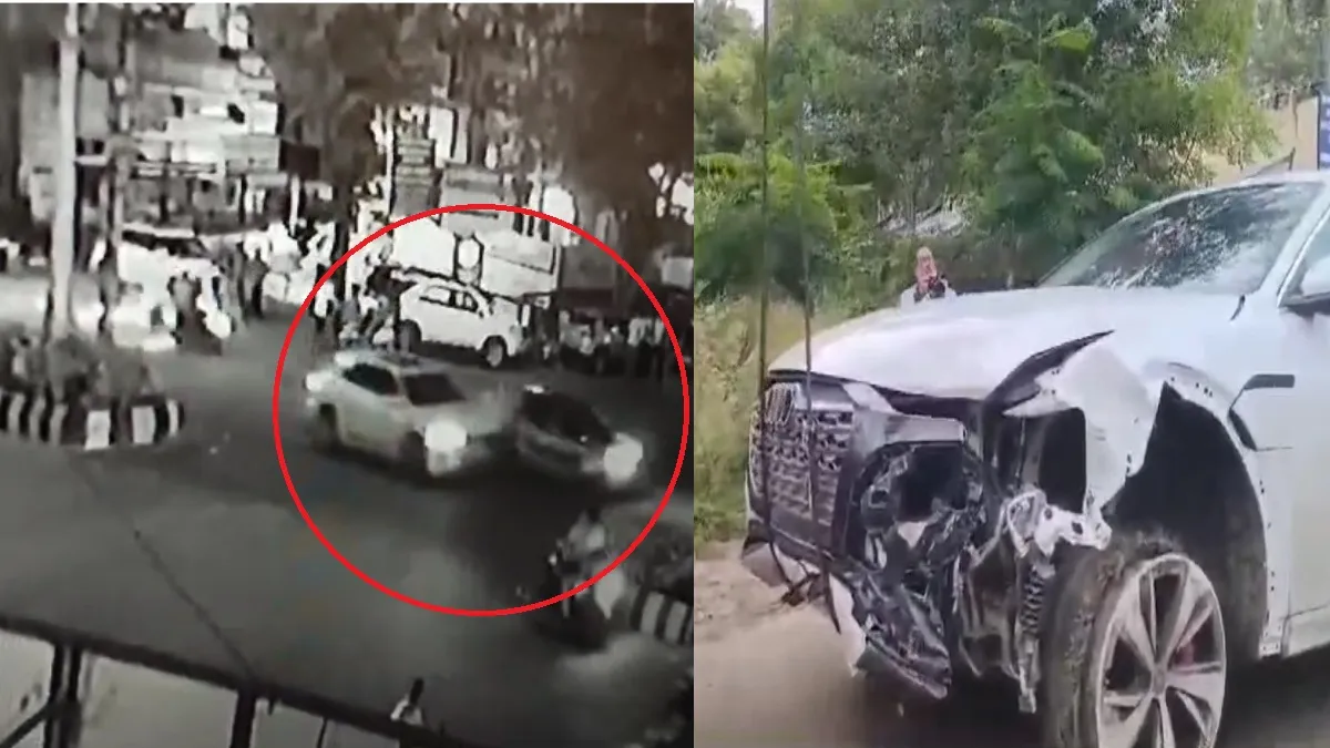 Accident captured in CCTV footage, damaged Audi car