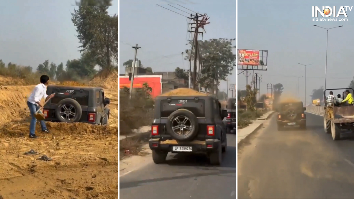 WATCH: UP man loads mud on Thar roof to race down the highway, here's what happened next