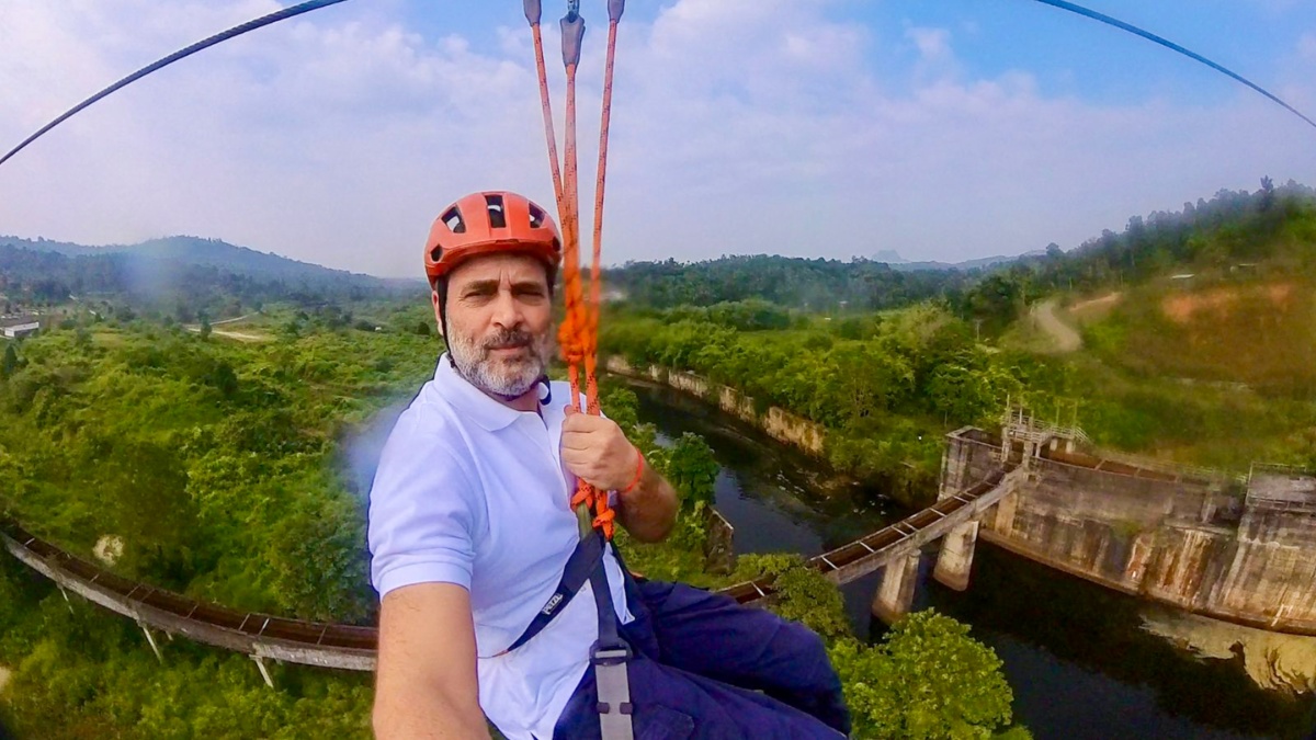 Rahul Gandhi rides Kerala’s longest zipline in Wayanad to boost tourism | VIDEO