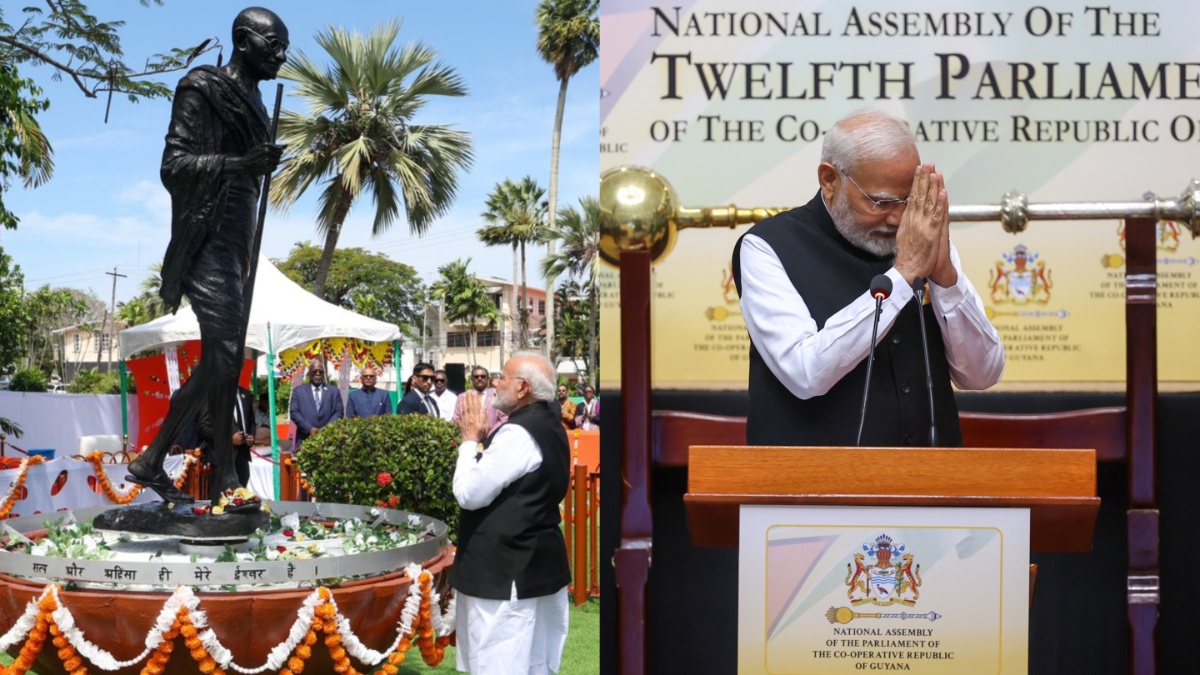 PM Modi pays homage to Mahatma Gandhi during his historic visit to Guyana | VIDEO