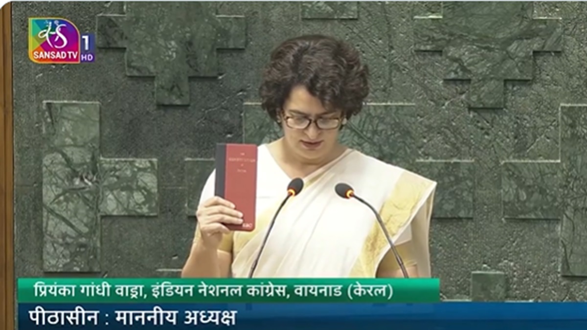 Priyanka Gandhi, holding copy of Constitution, takes oath as Lok Sabha MP after big win from Wayanad | VIDEO