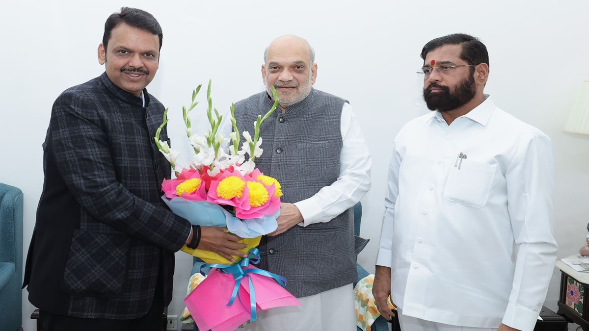 Maharashtra CM name announcement Devendra Fadnavis, Shinde, Ajit Pawar in huddle with Amit Shah