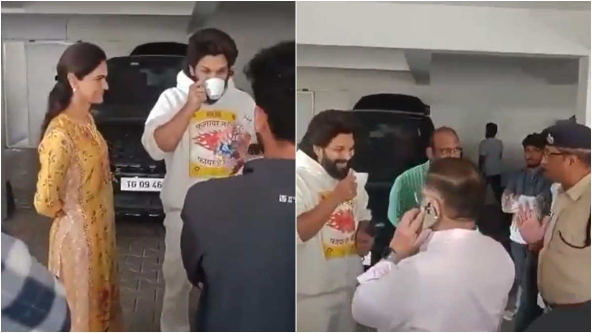 Allu Arjun spotted wearing 'Flower nahi, fire hai' hoodie during detention | See viral video