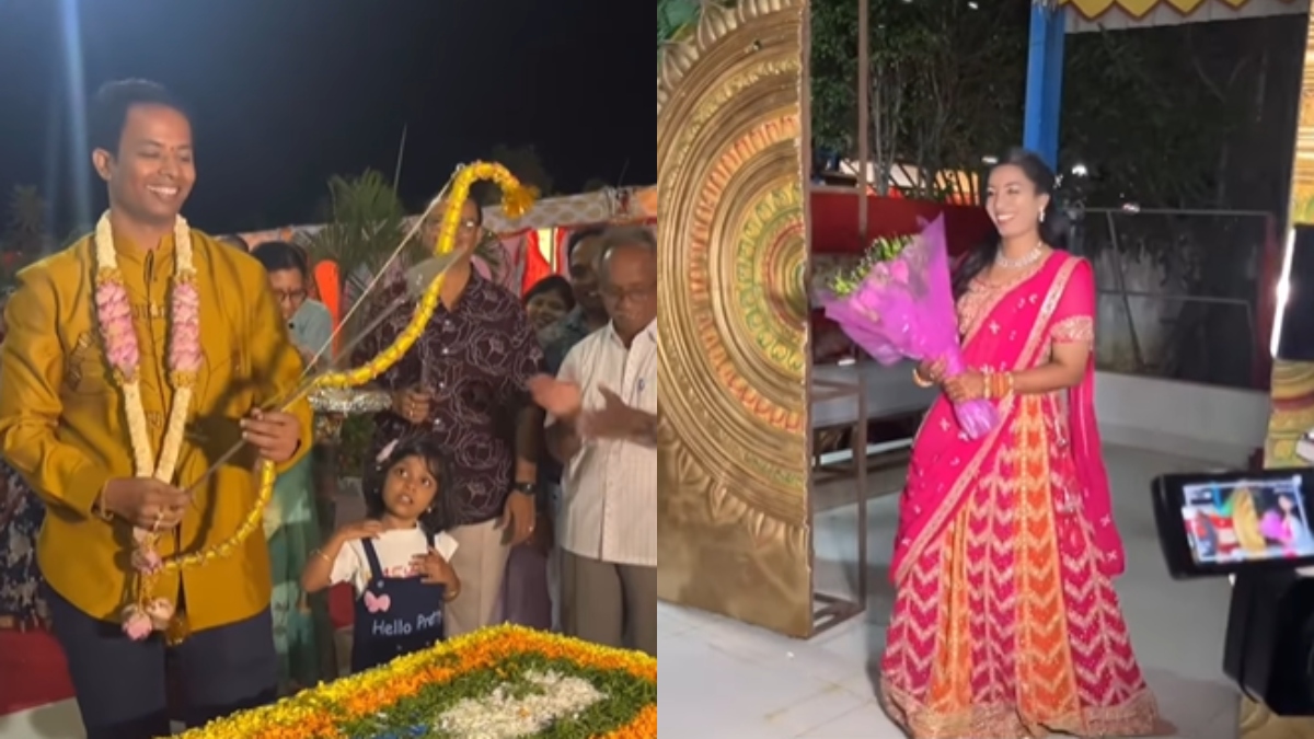 'Love meets mythology': Couple recreates Ram-Sita's Swayamvar for their unique wedding entry | WATCH VIDEO