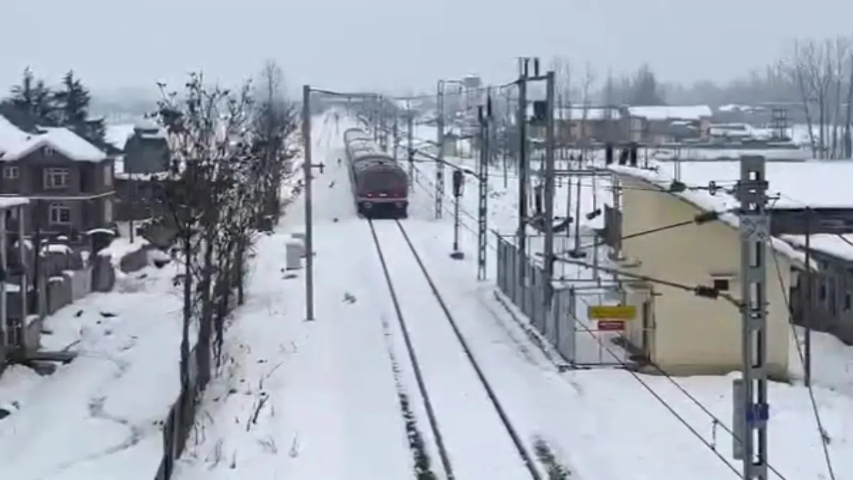 Mesmerising video: Train glides through snow-covered Kashmir amid snowfall