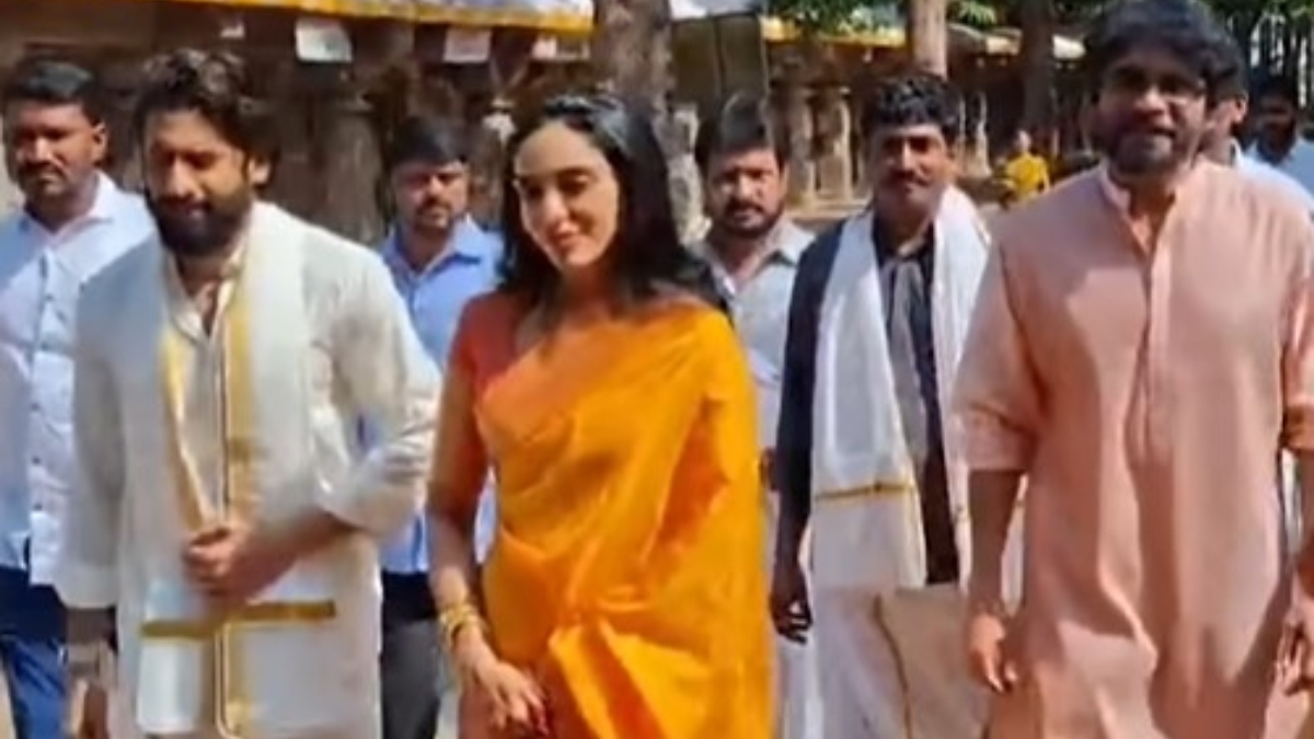 Newlyweds Naga Chaitanya, Sobhita Dhulipala visit temple with Nagarjuna post-wedding | WATCH