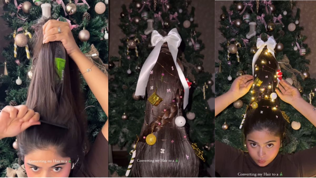 Woman ditches Christmas tree, converts her hair into one | Watch viral video