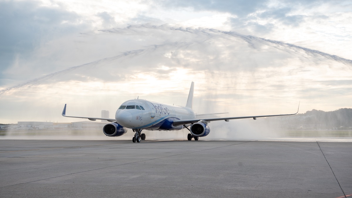 Maharashtra: Indigo gets water cannon salute as Navi Mumbai Airport conducts first flight test | Video