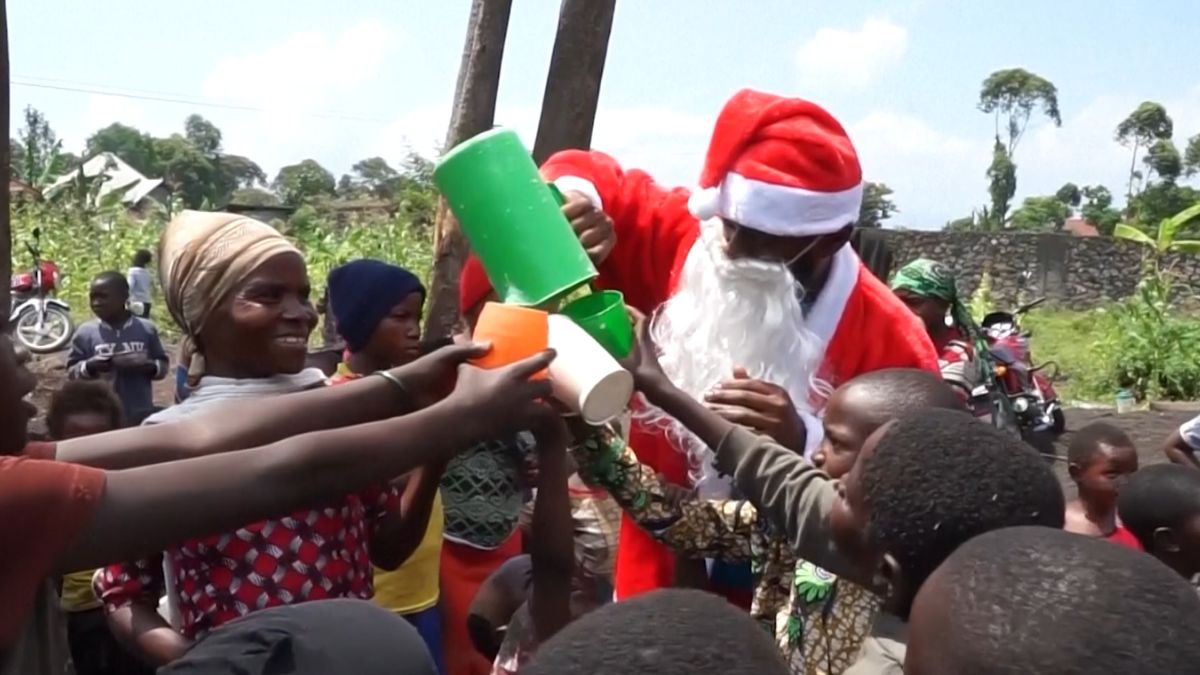 'Since we fled war, no one come to celebrate with us': Santa brings food, joy to displaced children in Congo