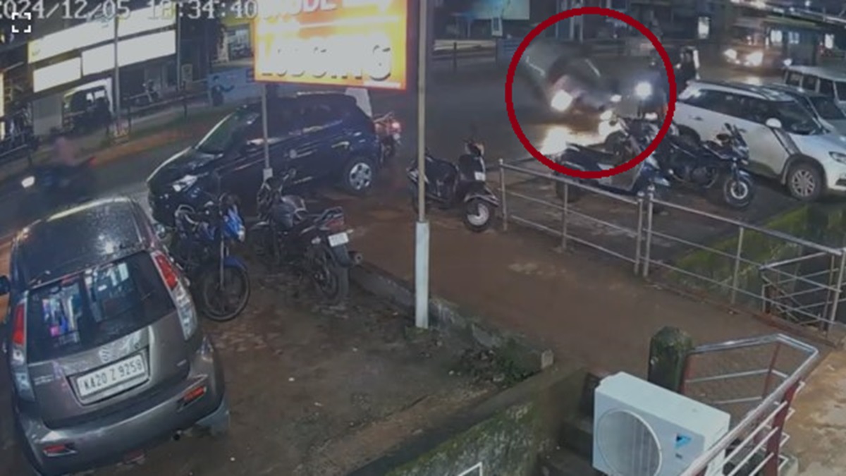 Udupi: Car goes out of control, flies in the air, seriously injures two people | Video caught on camera