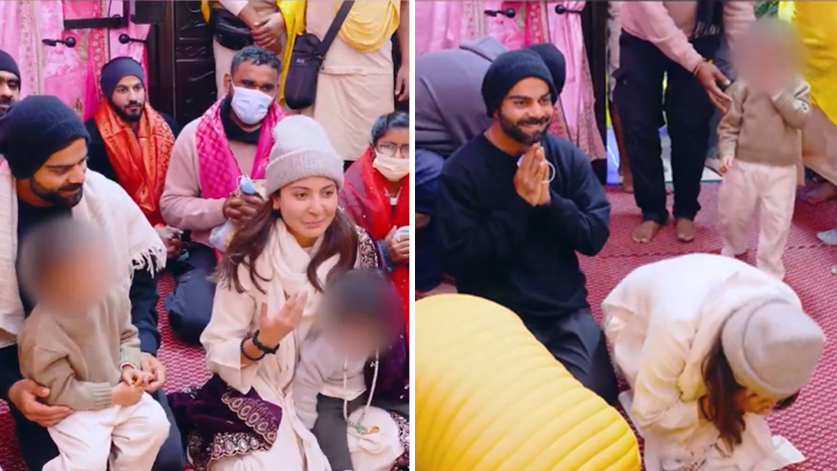 Anushka Sharma, Virat Kohli visit Premanand Maharaj in Vrindavan with kids | Watch viral video