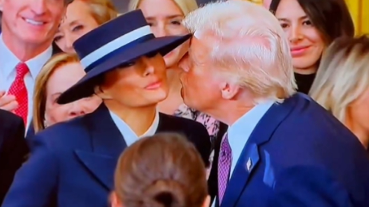 Donald Trump and wife Melania's 'awkward' air kiss moment makes