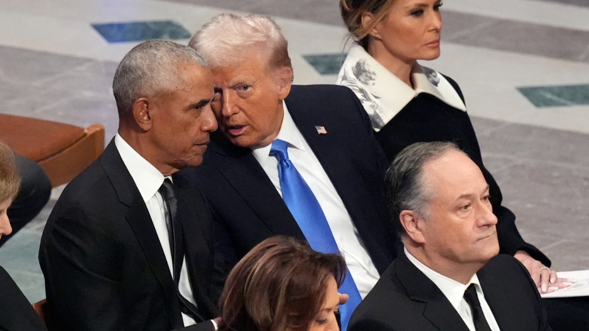 Obama-Trump exchange at Carter's funeral sparks speculation, Kamala Harris' reaction draws attention | VIDEO