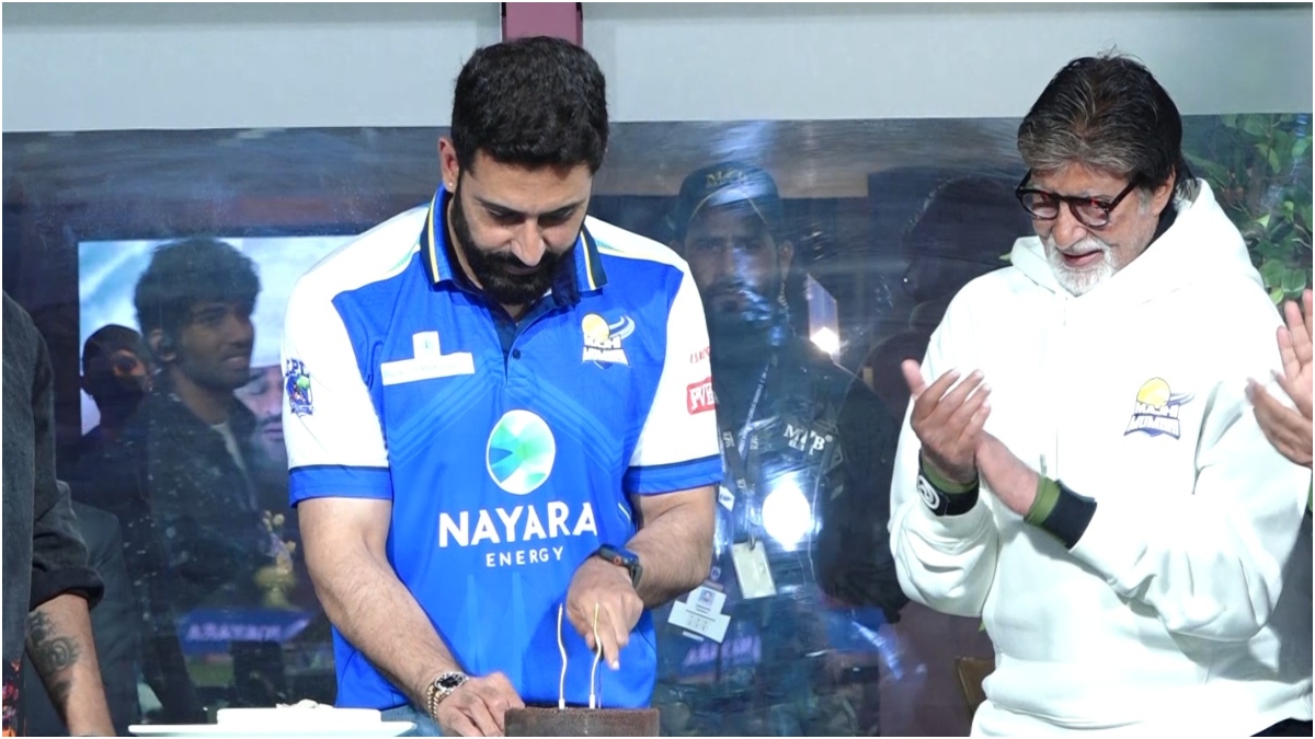 Abhishek Bachchan celebrates 49th birthday with dad Amitabh during ISPL match | See pics